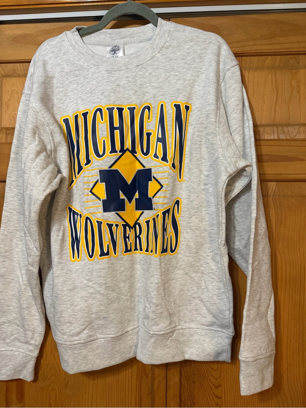 Rivalry Threads Gray Crewneck with Navy and Yellow Michigan Graphic